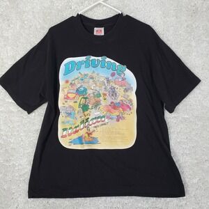 Driving Rules Graphic Tee Mens Large Black Funny Parody T-Shirt Retro Y2K Style